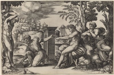 Apollo og Marsyas av Master of the Die after Raphael