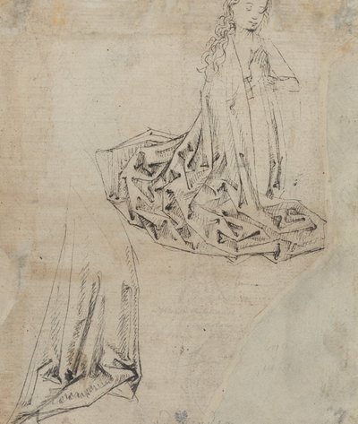 Kvinnelig skikkelse som kneler i bønn [verso] av Master of the Drapery Studies
