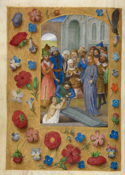 Kristus og oppstandelsen av Lasarus. av Master of the Dresden Prayer Books