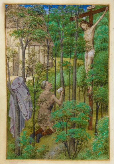 Saint Hieronymus i ørkenen. av Master of the Dresden Prayer Books