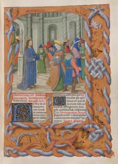 Temporale (1. porsjon: fra første søndag i advent til hellig lørdag). Kristus og kvinnen tatt i hor (fjerde søndag i fasten). av Master of the Dresden Prayer Books