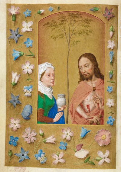 Sorgens mann og Maria Magdalena. av Master of the Dresden Prayer Books