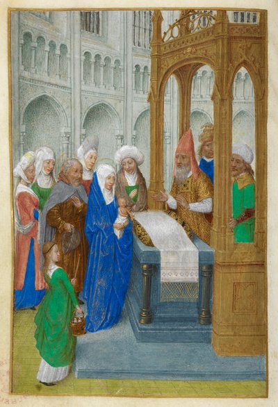 Presentasjonen ved tempelet. av Master of the Dresden Prayer Books
