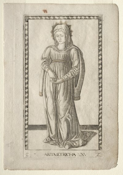 Aritmetikk fra Tarocchi, serie C: Liberal Arts, #25, før 1467. av Master of the E Series Tarocchi