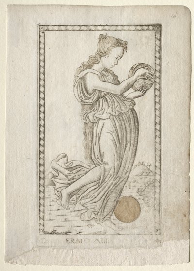 Erato-lyrikk og kjærlighetspoesi fra Tarocchi-serien D..., før 1467. av Master of the E Series Tarocchi