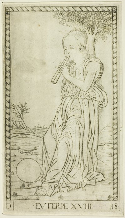 Euterpe, plate atten fra Apollo and the Muses av Master of the E Series Tarocchi