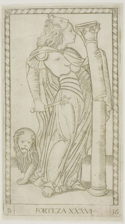 Fortitude, plate 36 fra Genii and Virtues av Master of the E-Series Tarocchi
