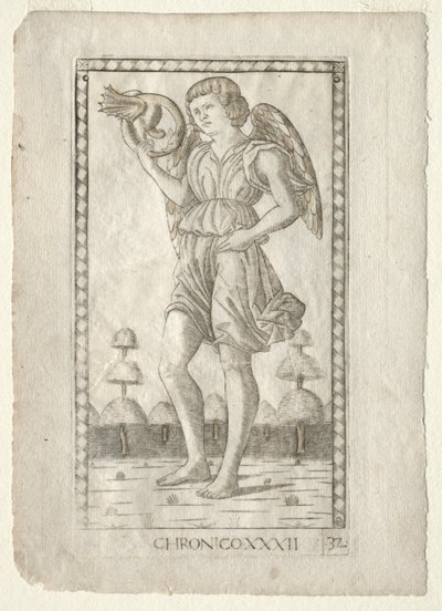 Genius of Time fra Tarocchi, serie B: Cosmic Principles & Virtues, #32, før 1467. av Master of the E-Series Tarocchi