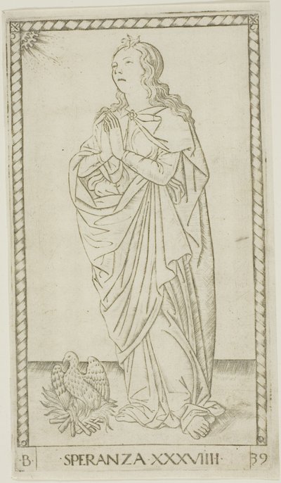Hope, plate 39 fra Genii and Virtues av Master of the E Series Tarocchi