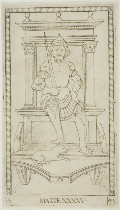 Mars, plate 45 fra Planets and Spheres av Master of the E Series Tarocchi
