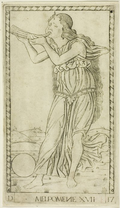 Melpomene, plate sytten fra Apollo and the Muses av Master of the E-Series Tarocchi