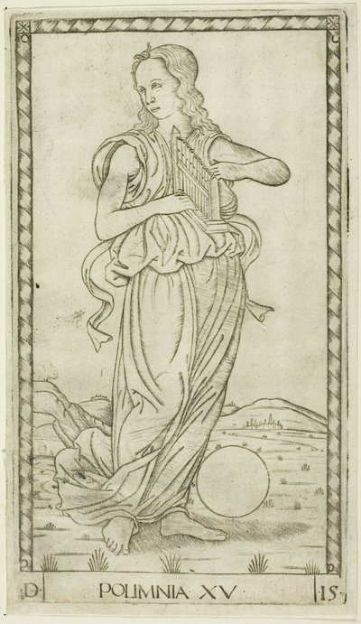 Polyhymnia, plate femten fra Apollo and the Muses av Master of the E-Series Tarocchi
