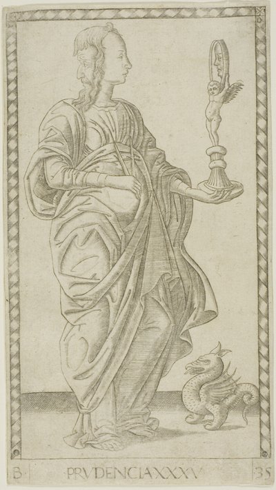 Prudence, plate 35 fra Genii and Virtues av Master of the E Series Tarocchi