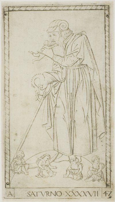Saturn, plate 47 fra Planets and Spheres av Master of the E Series Tarocchi