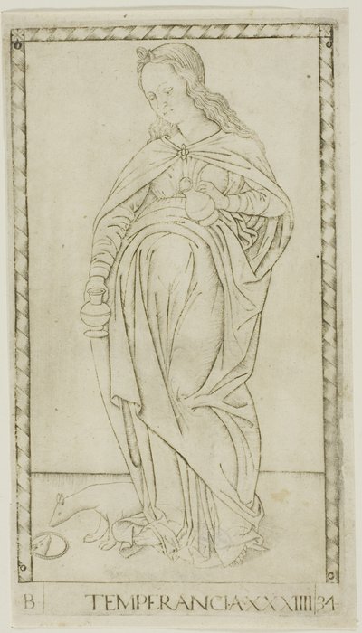 Temperance, plate 34 fra Genii and Virtues av Master of the E Series Tarocchi