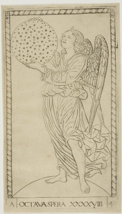 Engelen og den åttende sfæren, plate 48 fra Planets and Spheres av Master of the E Series Tarocchi