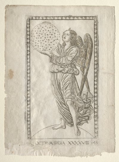 Angel of the Eighth Sphere fra Tarocchi, serie A..., før 1467. av Master of the E Series Tarocchi