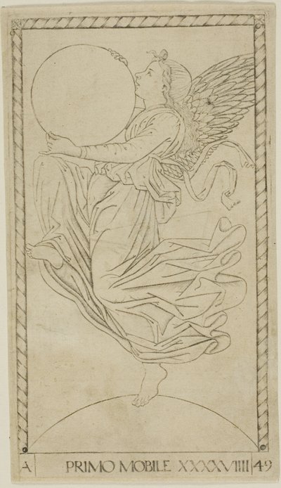 The Angel of the Ninth Sphere, eller Primum Mobile, plate 49 fra Planets and Spheres av Master of the E Series Tarocchi