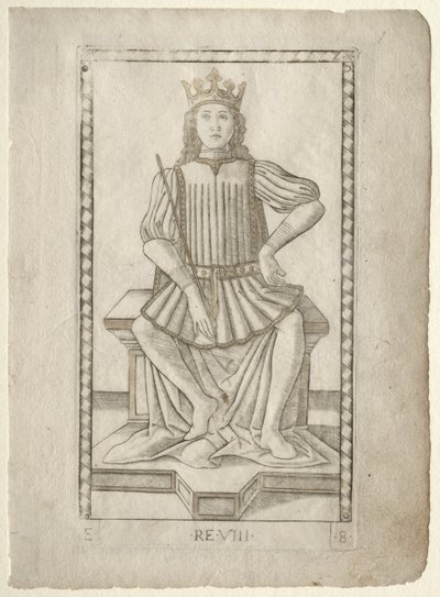 The King from the Tarocchi, serie E: Conditions of Man, #8, før 1467. av Master of the E Series Tarocchi