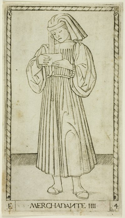 The Merchant, plate fire fra The Ranks and Conditions of Men av Master of the E-Series Tarocchi