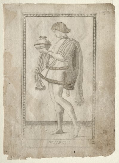 The Servant from the Tarocchi, serie E: Conditions of Man, #2, før 1467. av Master of the E-Series Tarocchi