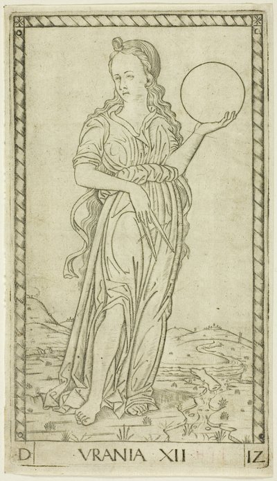 Urania, plate tolv fra Apollo og musene av Master of the E Series Tarocchi