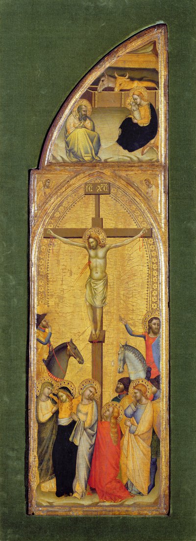 Korsfestelsen (olje på panel) av Master of the Fabriano Altarpiece (attr. to)