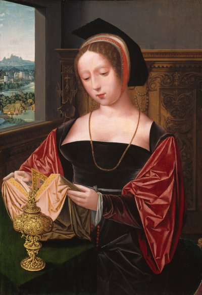 En dame som leser (Saint Mary Magdalene) av Master of the Female Half Lengths