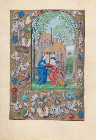 Hours of Queen Isabella the Catholic, Queen of Spain: Fol. 115v, visitasjon, ca. 1500. av Master of the First Prayerbook of Maximillian