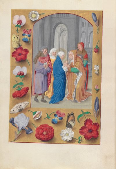 Hours of Queen Isabella the Catholic, Queen of Spain: Fol. 141v, Presentasjon i tempelet, c1500. av Master of the First Prayerbook of Maximillian