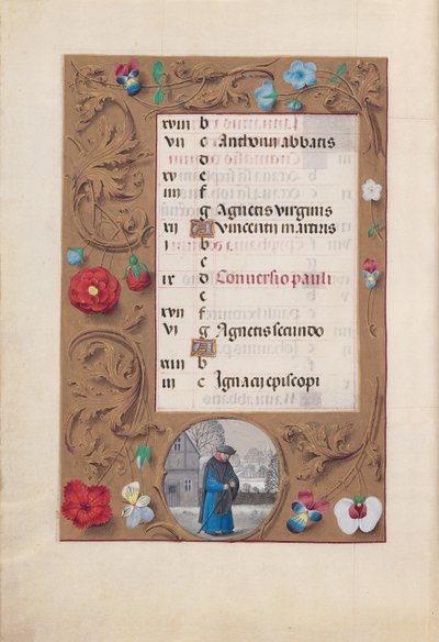 Hours of Queen Isabella the Catholic, Queen of Spain: Fol. 2v, januar - Snølandskap, ca. 1500. av Master of the First Prayerbook of Maximillian