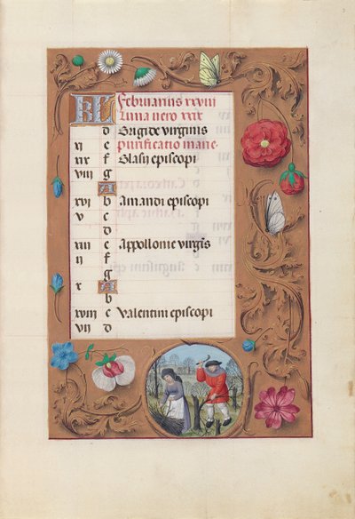 Hours of Queen Isabella the Catholic, Queen of Spain: Fol. 3. februar, ca. 1500. av Master of the First Prayerbook of Maximillian
