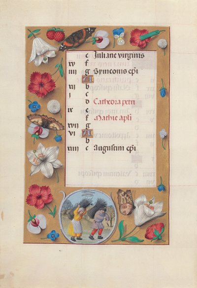 Hours of Queen Isabella the Catholic, Queen of Spain: Fol. 3v, februar, ca. 1500. av Master of the First Prayerbook of Maximillian