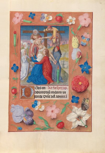 Hours of Queen Isabella the Catholic, Queen of Spain: Fol. 73r, Nedstigning fra korset, ca. 1500. av Master of the First Prayerbook of Maximillian
