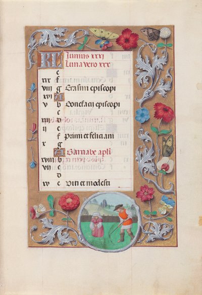 Hours of Queen Isabella the Catholic, Queen of Spain: Fol. 7r, juni, ca. 1500. av Master of the First Prayerbook of Maximillian