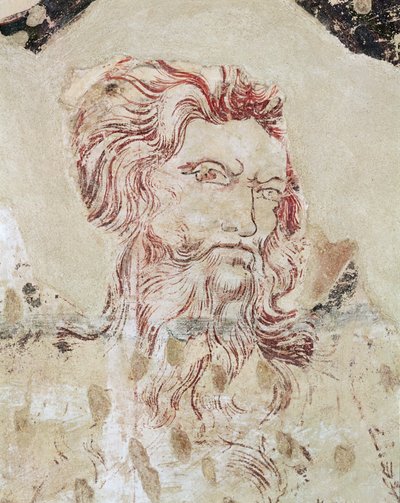 Detalj av St Onuphrius og scene fra livet hans (tonet veggmaleri tegning og maleri) av Master of the Fogg Pieta