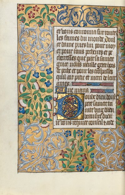 Timebok Bruk av Rouen: fol. 151v, Forseggjort kant av løvverk, ca. 1470. av Master of the Geneva Latini