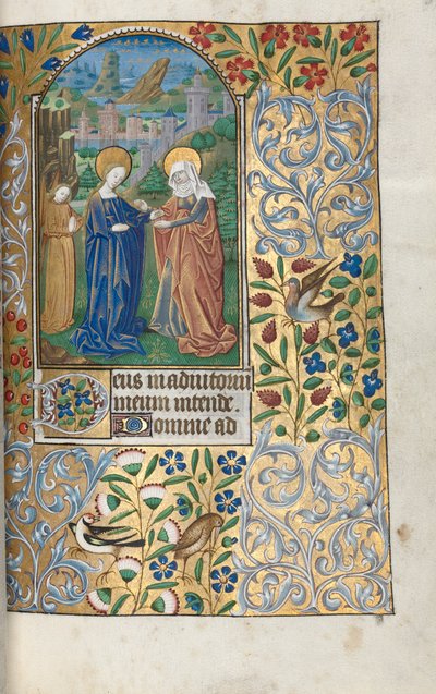 Timebok Bruk av Rouen: fol. 39r, The Visitation, ca. 1470. av Master of the Geneva Latini
