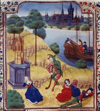 Legg til 35322 fol.227v Ephigenia og Cimone, fra Giovanni Boccaccios (1313-75) 'Decameron', ca. 1475 (vellum) av Master of the Harley Froissart