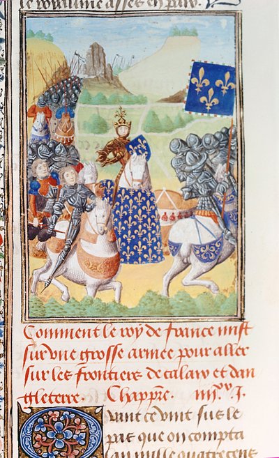 Harley 4380 fol.196v Kong Charles VI (1366-1422) av Frankrike leder en ekspedisjon mot Calais, fra del 2 bind IV av 