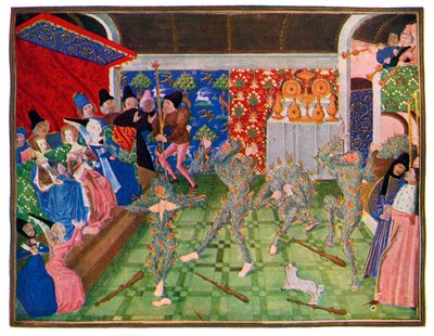 Maskerade ved det franske hoffet, 1393, 1470-1475. av Master of the Harley Froissart