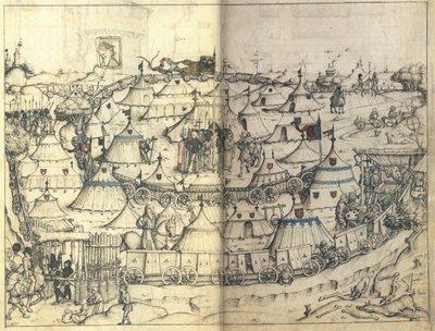 Vagnfortet fra middelalderens husbok til Wolfegg Castle, ca 1485 av Master of the Housebook of Wolfegg