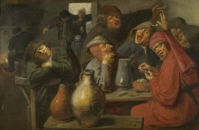 Interiør i en taverna, Bønders karusering, ca. 1635 (olje på panel) av Master of the Large Jar
