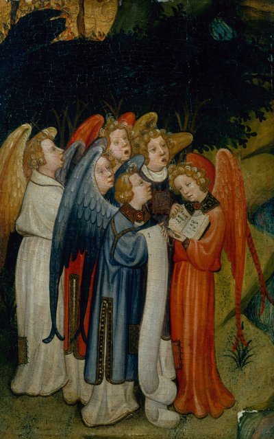 A Choir of Angels, fragment, sannsynligvis fra fødselen (olje på gullpanel) av Master of the Lindau Lamentation