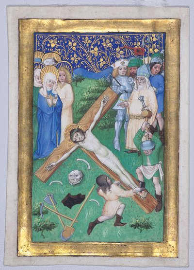 Blad fra en timebok: Kristus blir naglet til korset av Master of the Maximilian Schoolbooks