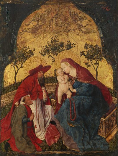 Jomfru og barn med en giver presentert av Saint Jerome, ca. 1450. av Master of the Munich Bavarian Panels