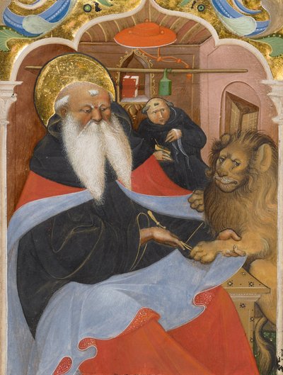 Saint Jerome trekker ut en torn fra en løvepote av Master of the Murano Gradual
