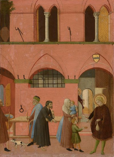 Sankt Antonius deler ut sin rikdom til de fattige, ca. 1430–1435 (tempera på poppelpanel) av Master of the Osservanza