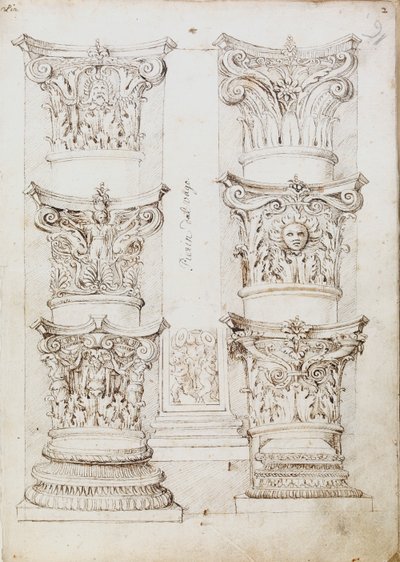 Seks versaler, en lesene og to kolonnebaser, c1512-1517 av Master of the Oxford Album