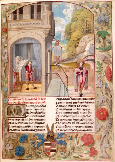 Harley 4425, fol.7 The Lover Asleep, Rising and Going to the Garden of Love, fra 